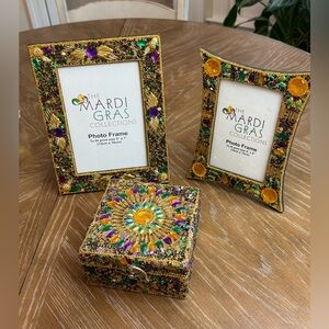 Mardi Gras Set Of 2 Jeweled Photo Frames And Jeweled Hinged Box